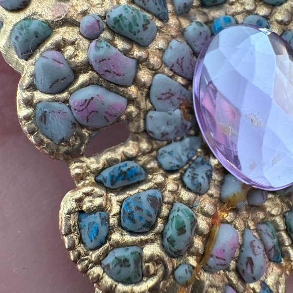 Artisan Statement Earrings | Mosaic Enamel & Lavender Crystal Posts - Picture 5 of 8